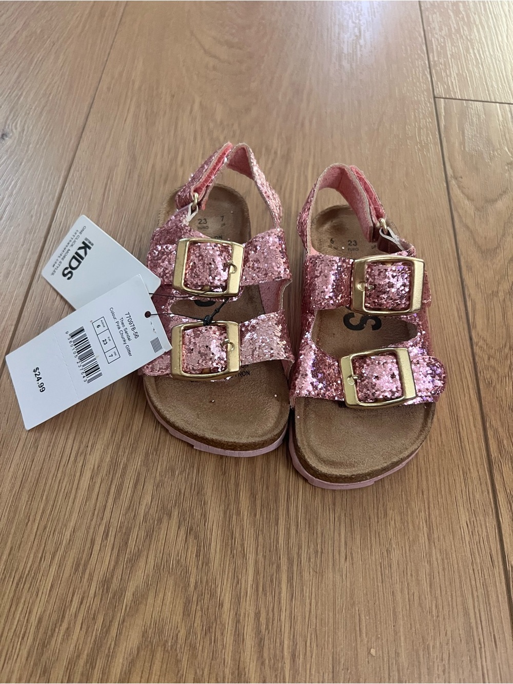 Girls Sparkle Double-Buckle Sandals in Pink